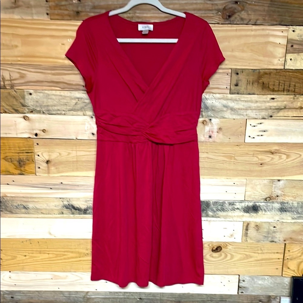 LOFT size Medium Red Wrap Midi Lightweight Soft and Stretchy Dress with V-Neck
